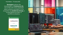 BOXINGTON COMPLETES SALE OF OUTSOURCE UK TO SANDERSON GROUP
